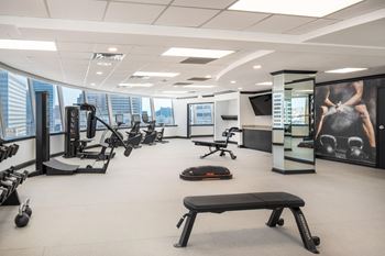 A large fitness room